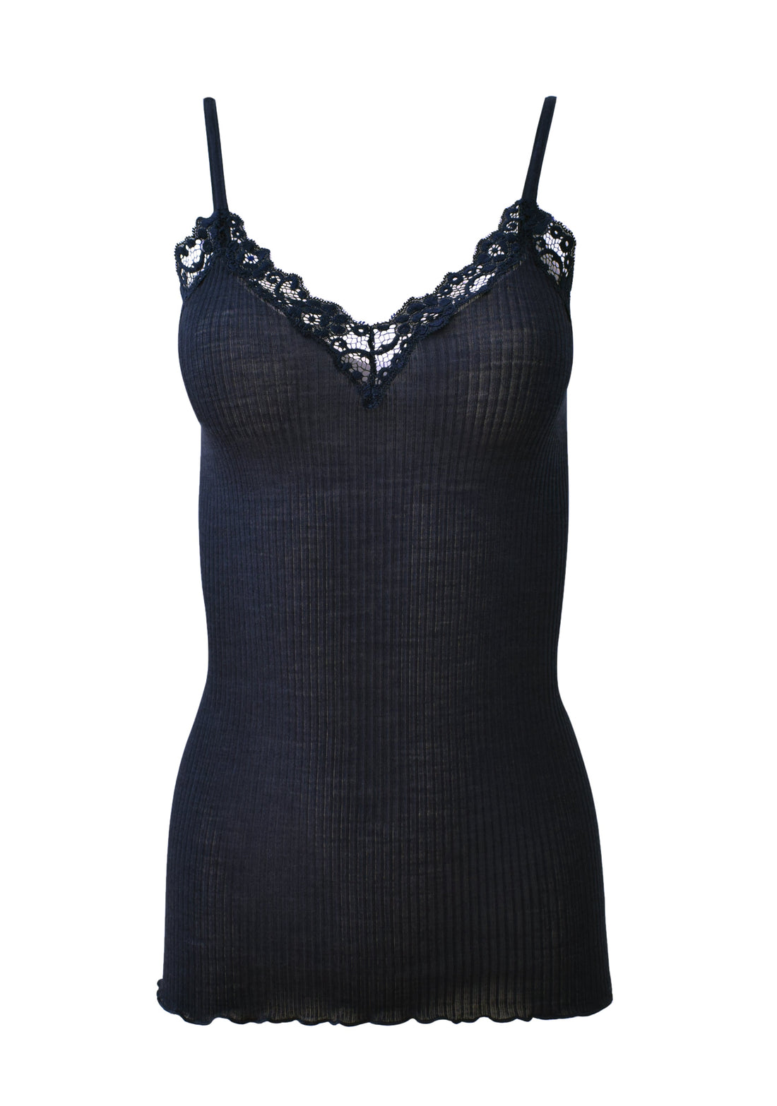 EGI Luxury Wool Silk Camisole Spaghetti Straps with Lace Trim. Proudly Made in Italy (1487)