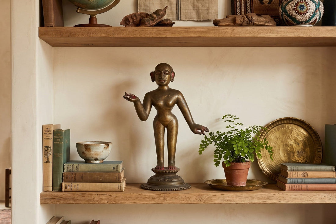 Antique Indian Cinnabar Bronze Apsara Statue