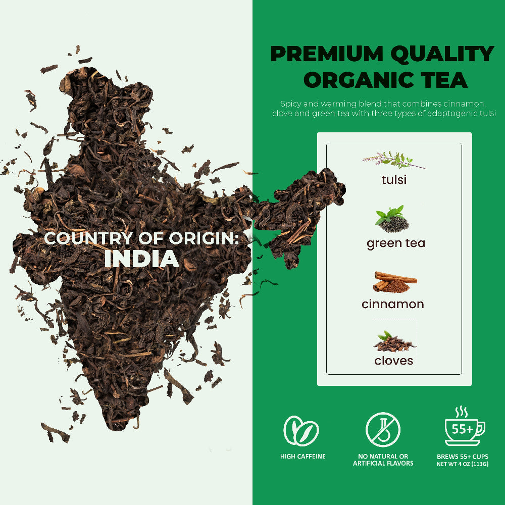 Tulsi Spicy Green Tea with Cinnamon, Loose Leaf, USDA Organic, Kosher – 4 Oz (113g)