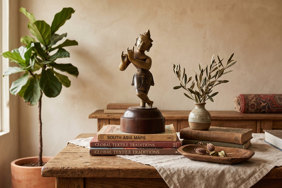 Captivating Indian Bronze Krishna on a Custom Stand