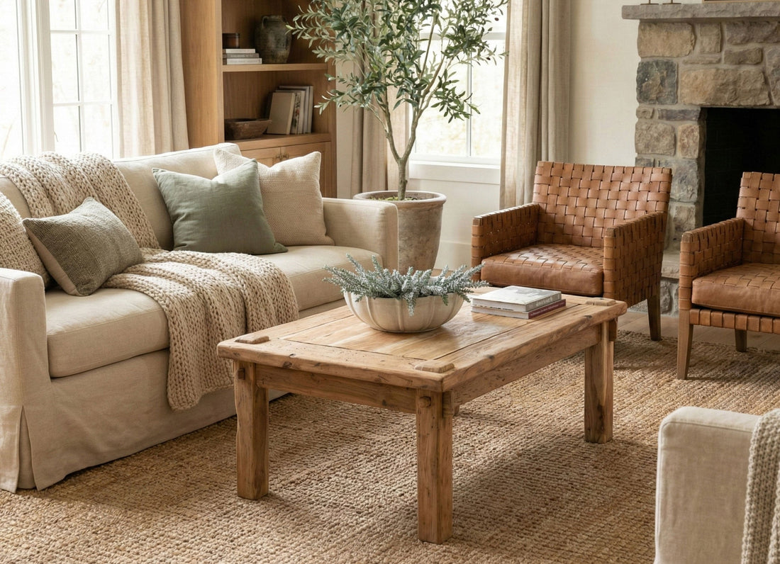 Primitive Raw Teak Wood Coffee Table