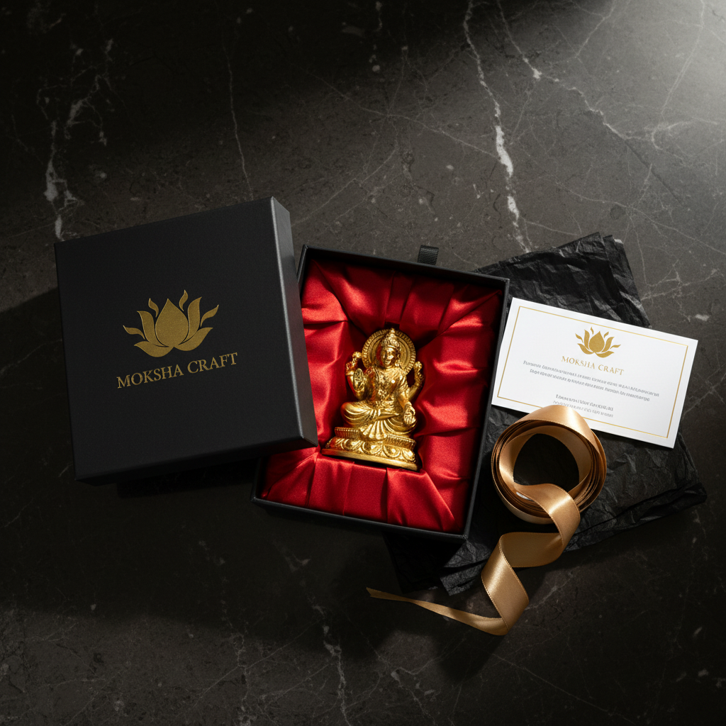 24K Gold Lakshmi Statue (8.7") - Laxmi Murti for Home Mandir, Diwali Pooja & Griha Pravesh Gift
