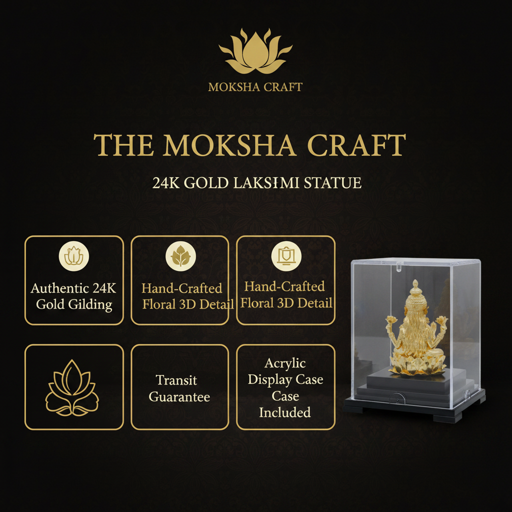 24K Gold Lakshmi Statue (8.7") - Laxmi Murti for Home Mandir, Diwali Pooja & Griha Pravesh Gift