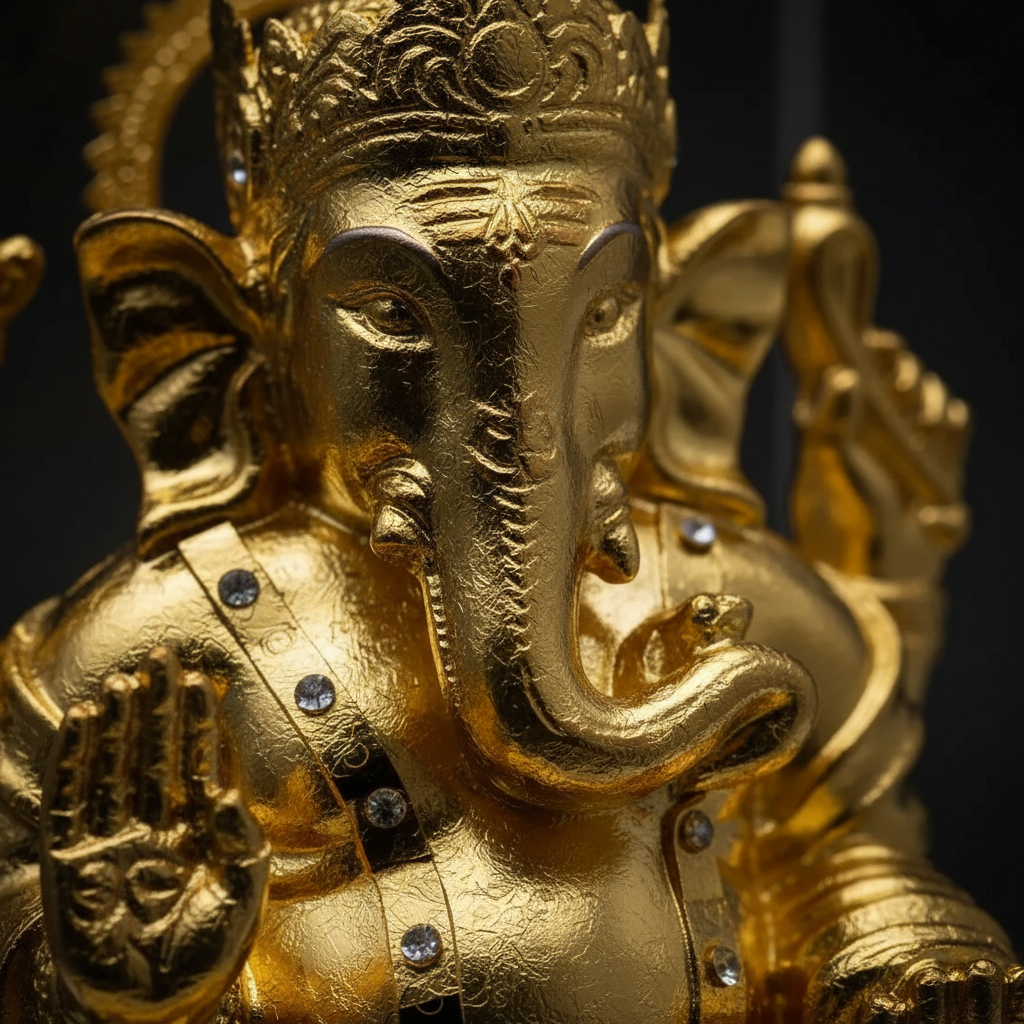 24K Gold Ganesha Statue (7.5") - Vinayaka Murti for Home Mandir, Diwali Pooja & Griha Pravesh Gift
