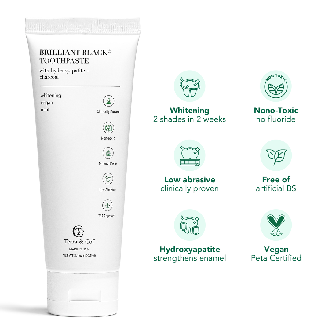 Brilliant Black® Charcoal Whitening Toothpaste with Micro-Hydroxyapatite (Fluoride-Free, Enamel Strength & Sensitive Teeth Relief)