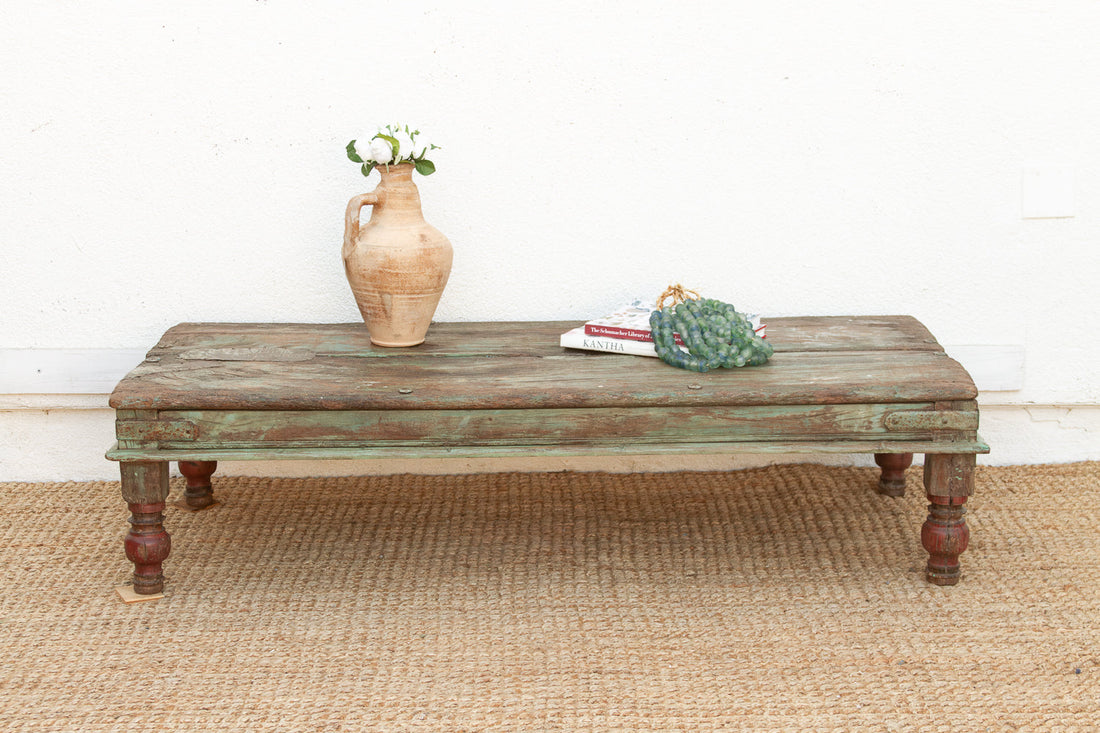 Antique Verdigris Teak Takhat Coffee Table