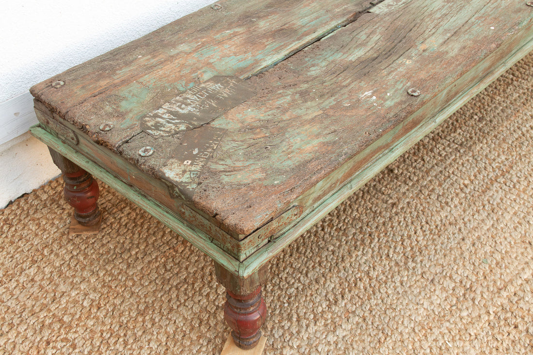 Antique Verdigris Teak Takhat Coffee Table