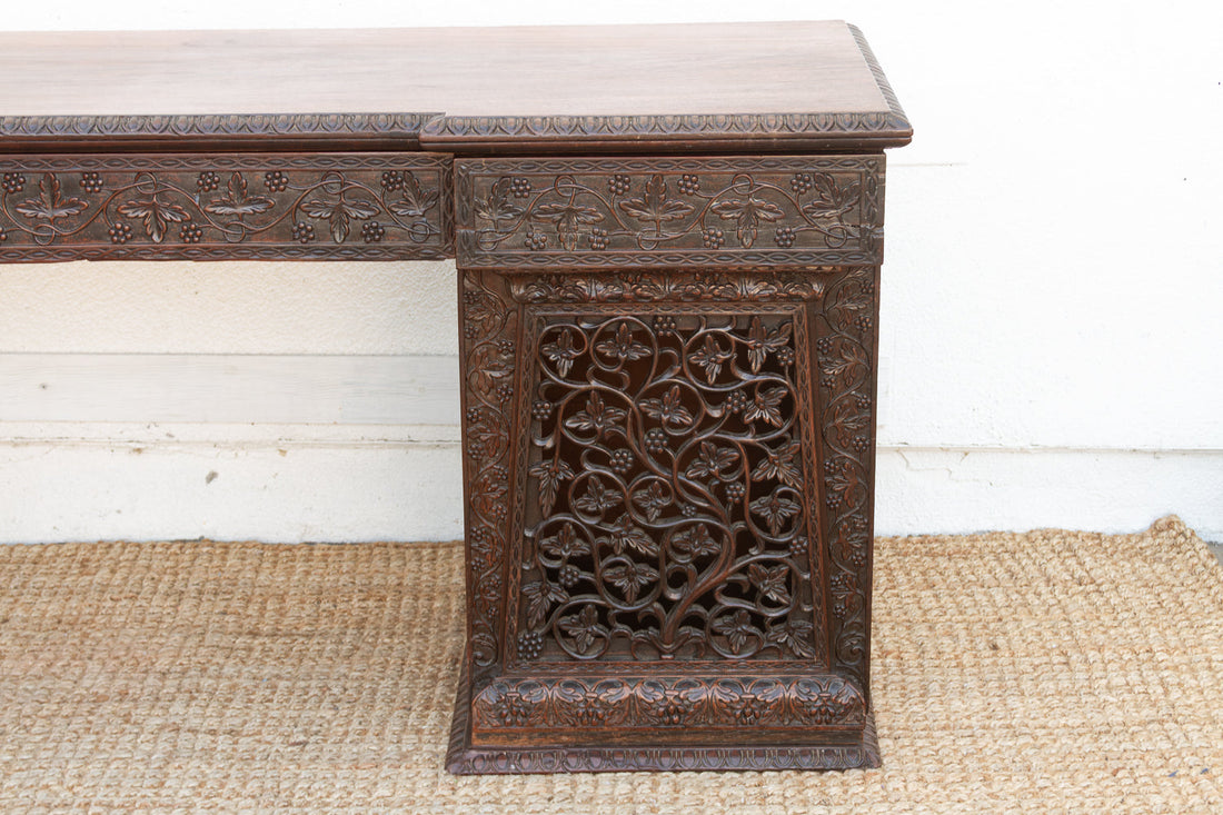 Finely Carved Anglo-Indian Rosewood Pedestal Desk