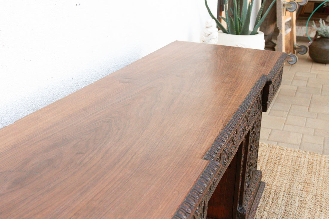 Finely Carved Anglo-Indian Rosewood Pedestal Desk