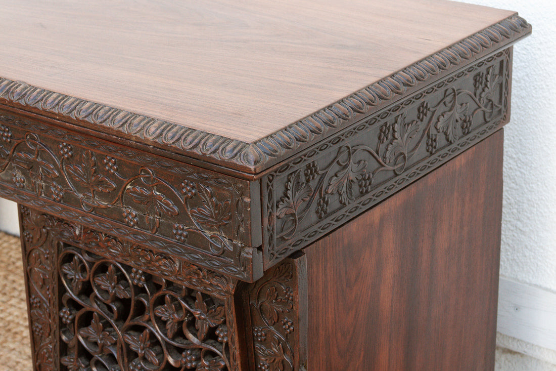 Finely Carved Anglo-Indian Rosewood Pedestal Desk