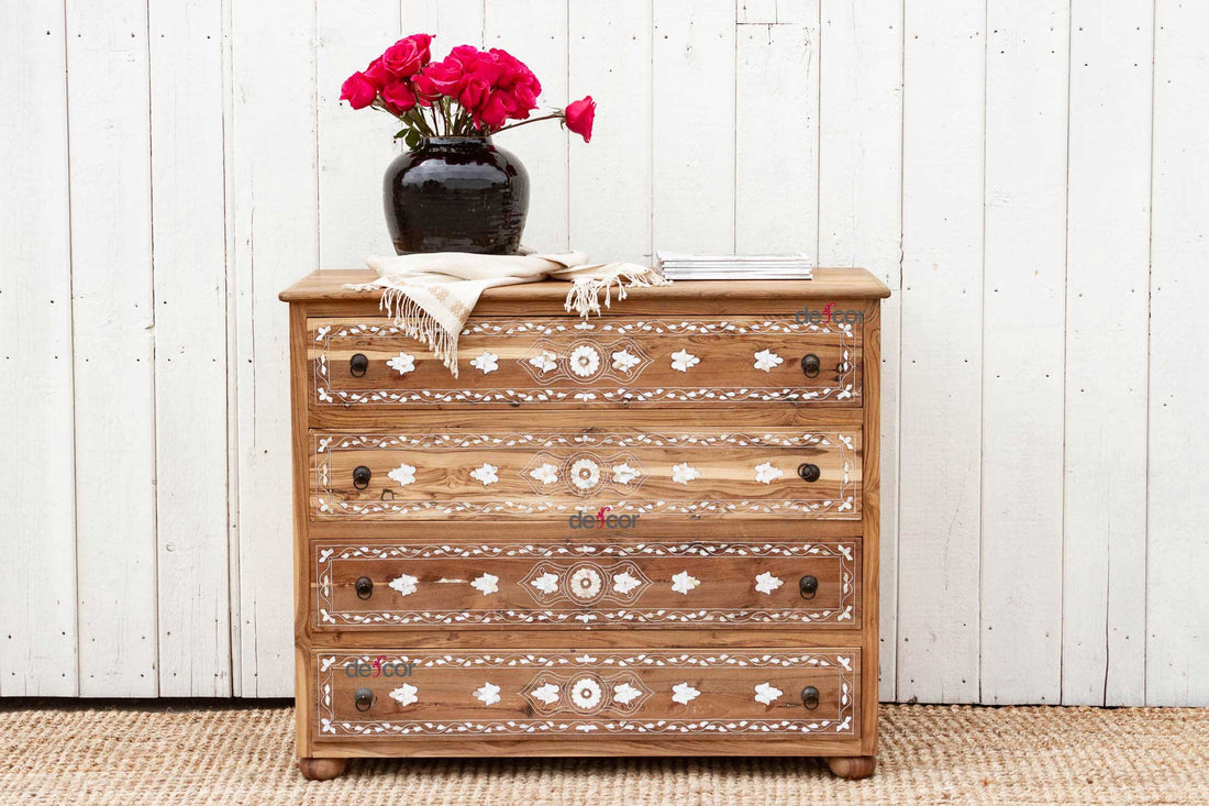 Bleached Reclaimed Teak Damascus Inlay Dresser
