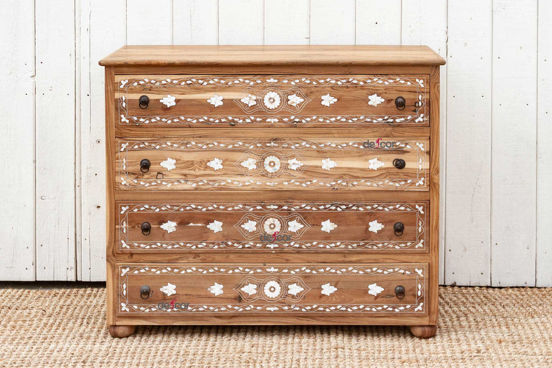 Bleached Reclaimed Teak Damascus Inlay Dresser