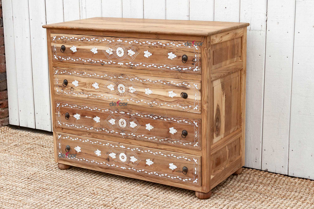 Bleached Reclaimed Teak Damascus Inlay Dresser