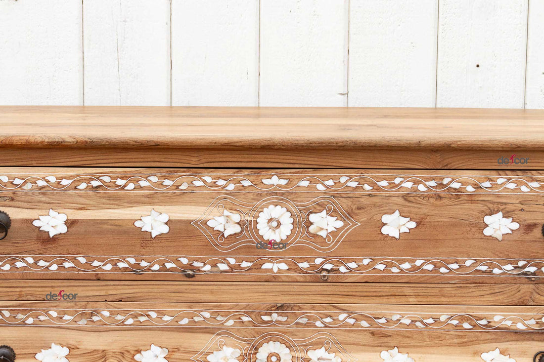 Bleached Reclaimed Teak Damascus Inlay Dresser