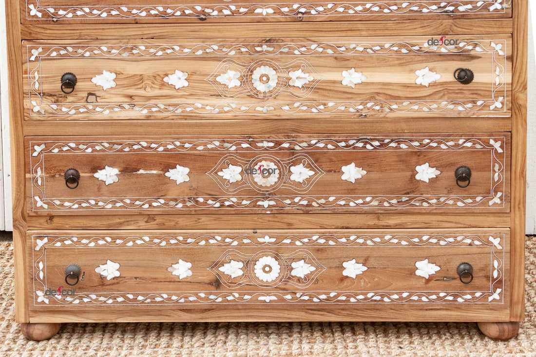 Bleached Reclaimed Teak Damascus Inlay Dresser