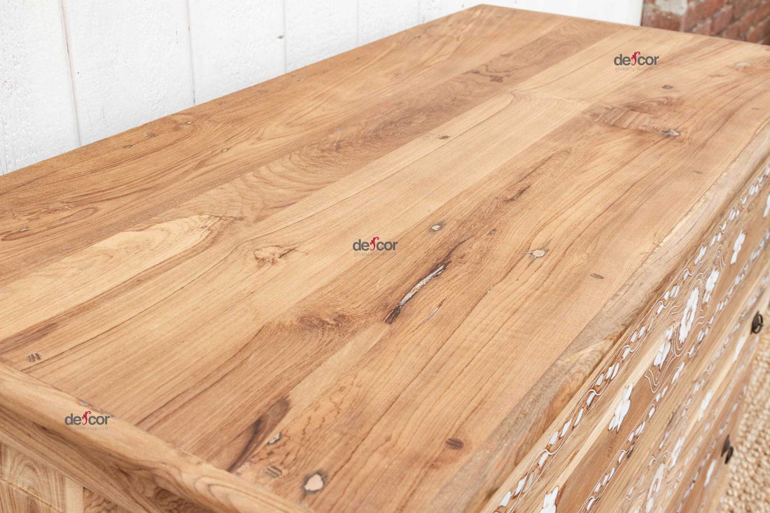 Bleached Reclaimed Teak Damascus Inlay Dresser