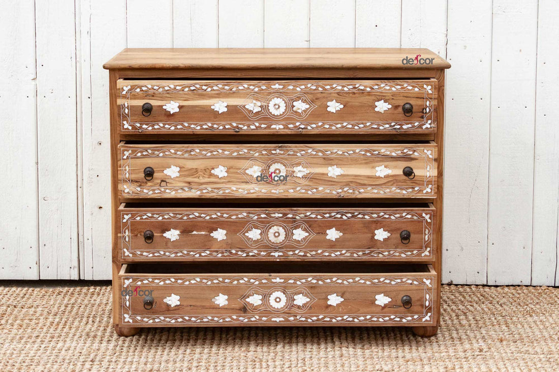 Bleached Reclaimed Teak Damascus Inlay Dresser