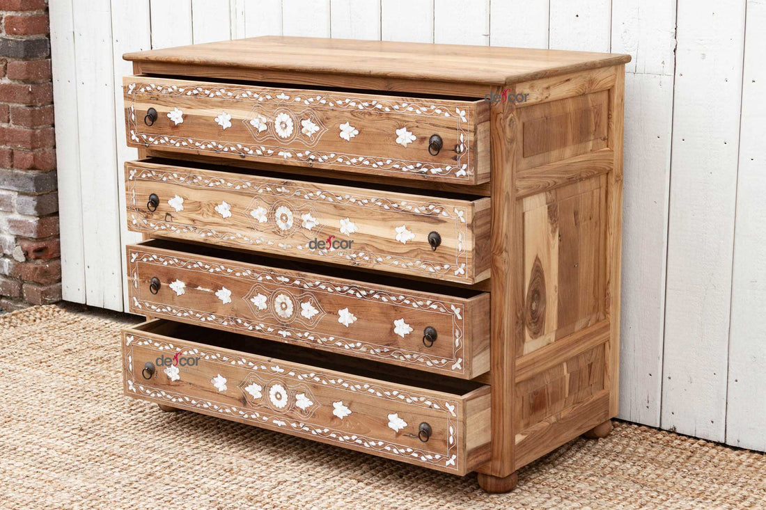 Bleached Reclaimed Teak Damascus Inlay Dresser