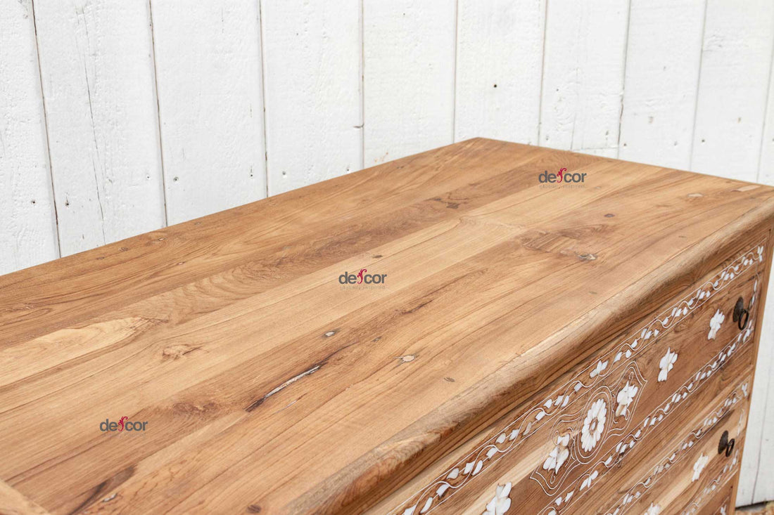 Bleached Reclaimed Teak Damascus Inlay Dresser