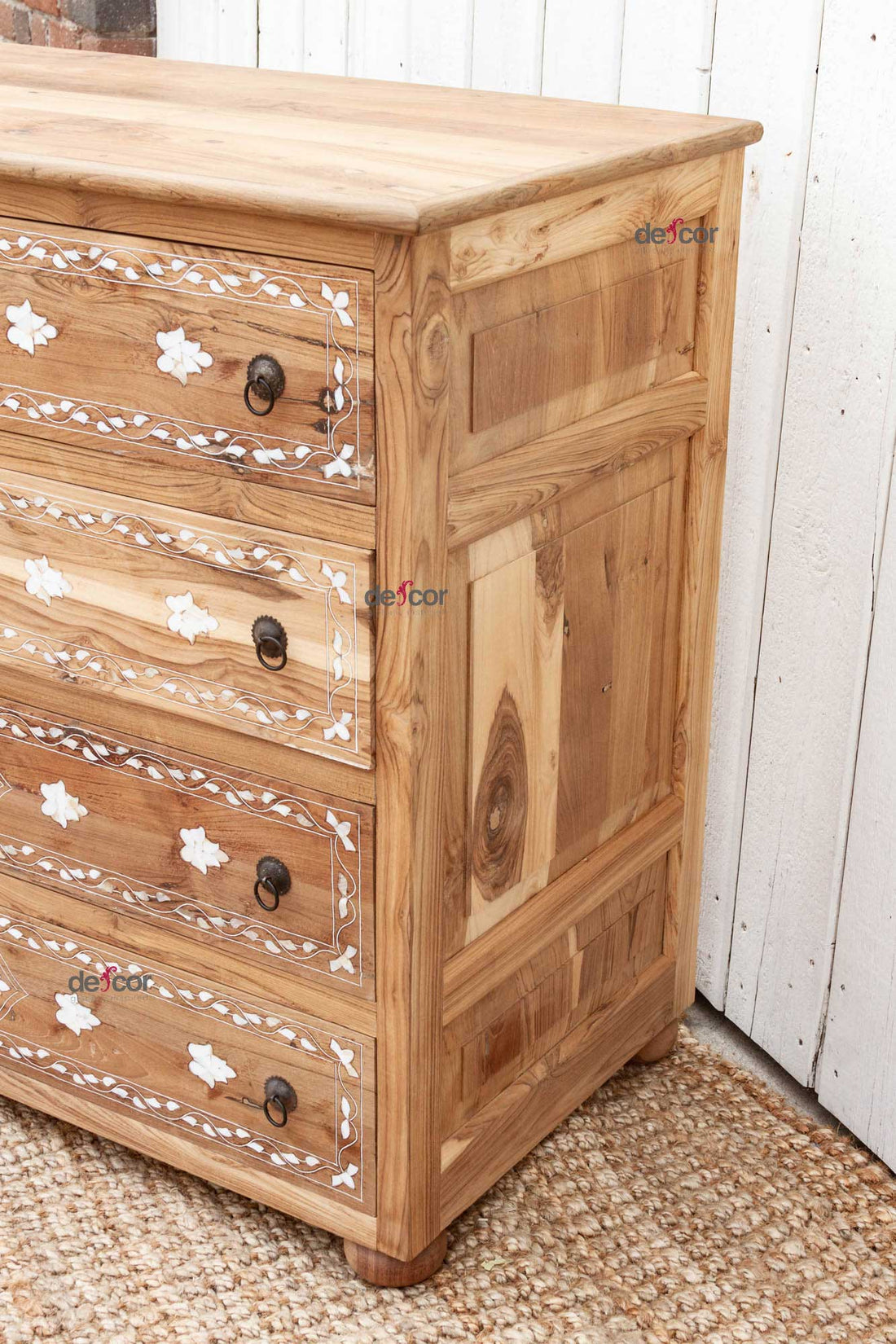Bleached Reclaimed Teak Damascus Inlay Dresser