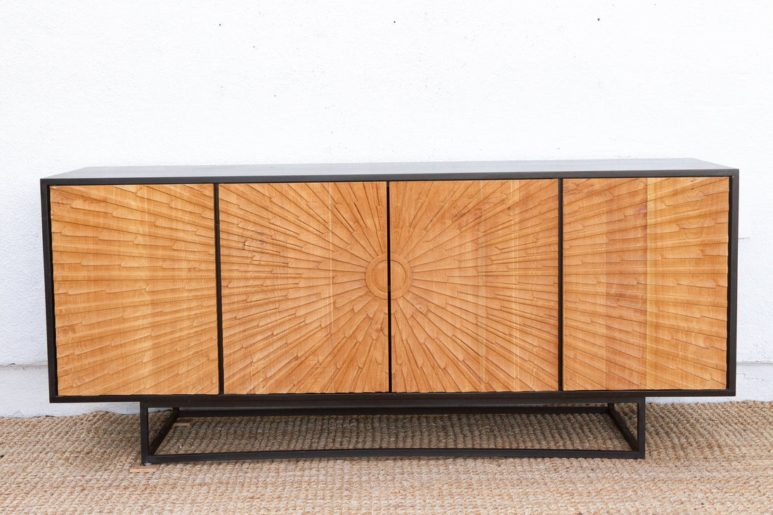 The Sunburst Sideboard Carved Teak Media Console