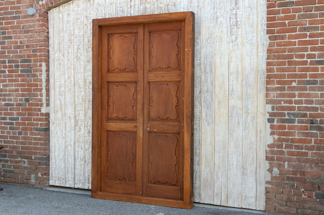 Antique British Colonial Teak Doors with Frame