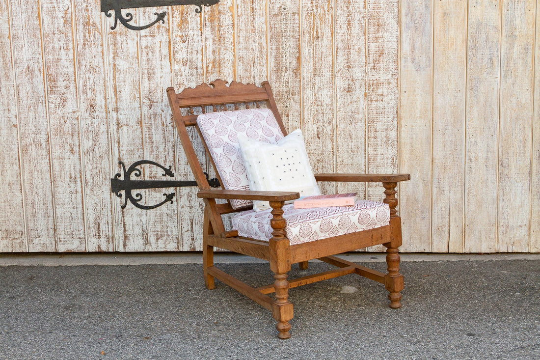 Antique Block Printed Teak Plantation Chair