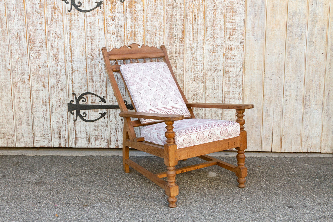Antique Block Printed Teak Plantation Chair