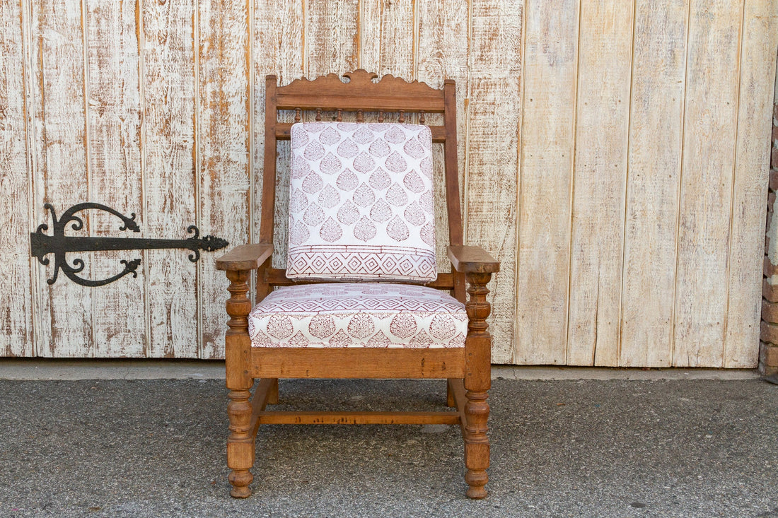 Antique Block Printed Teak Plantation Chair