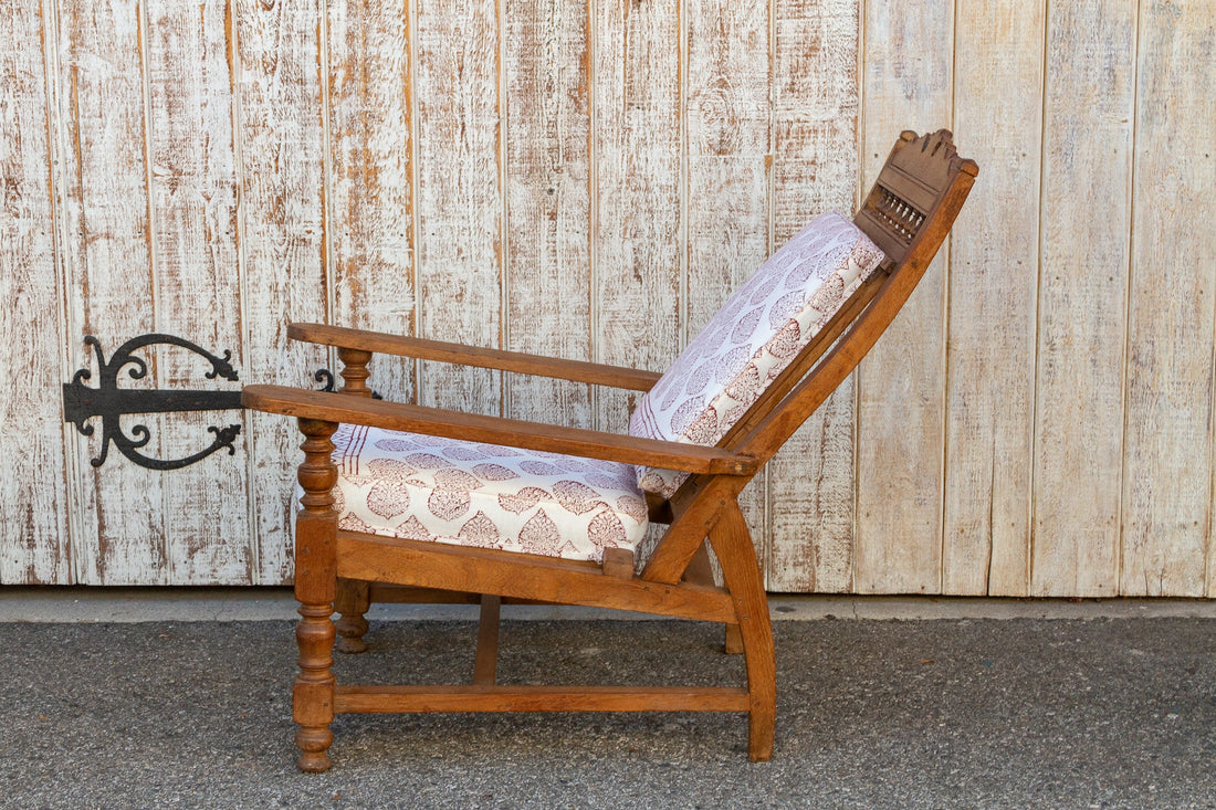 Antique Block Printed Teak Plantation Chair