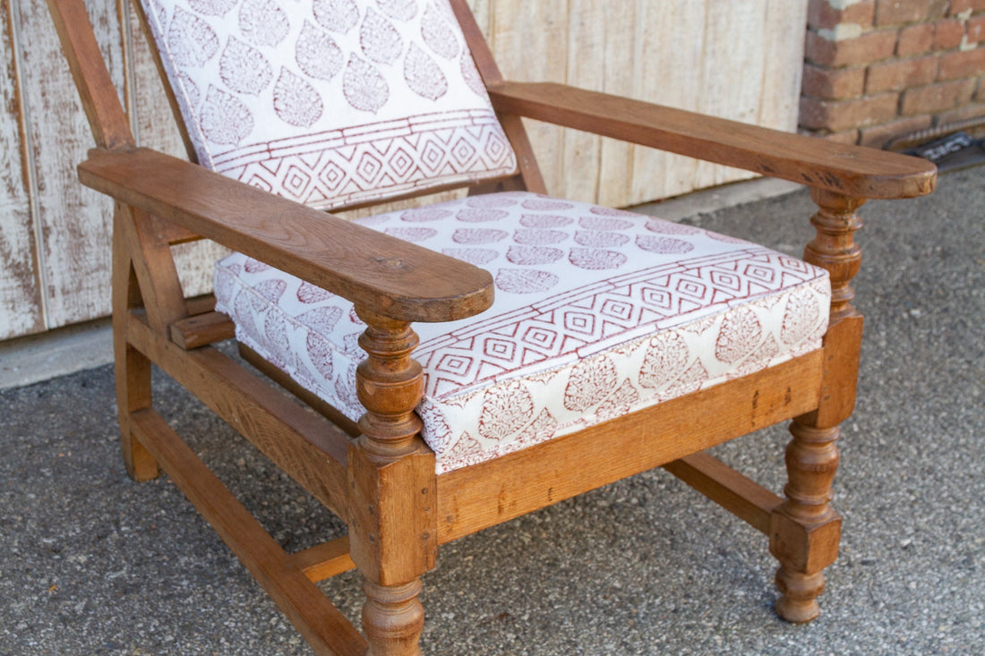 Antique Block Printed Teak Plantation Chair