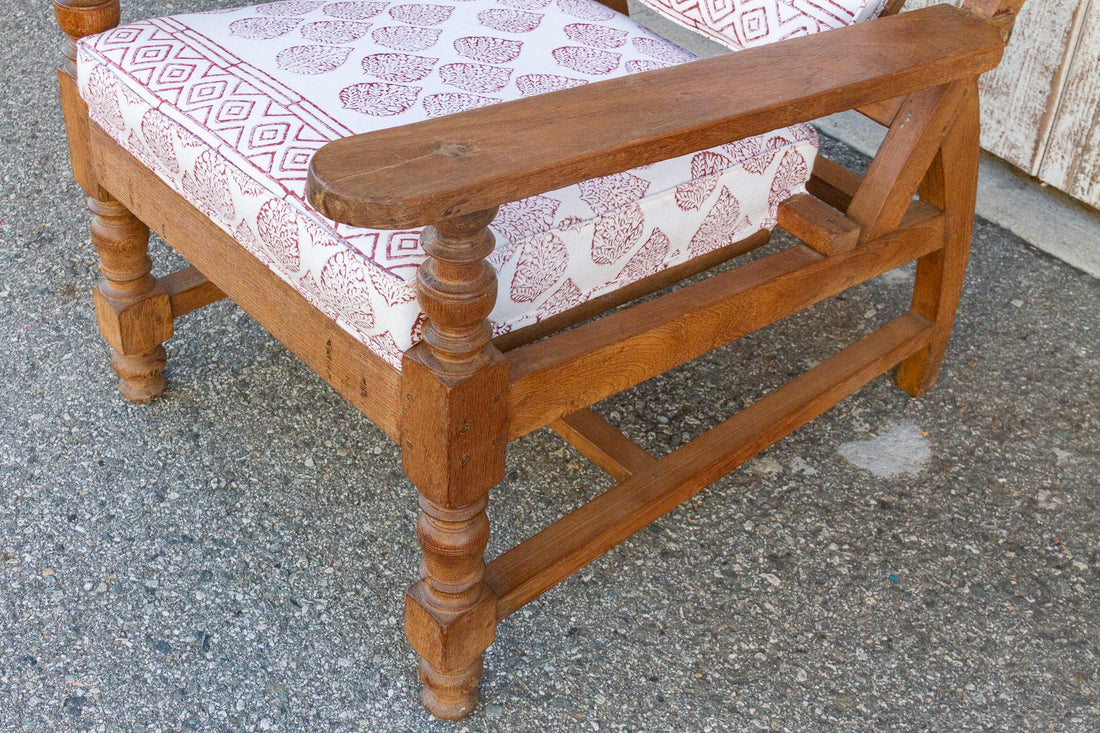 Antique Block Printed Teak Plantation Chair