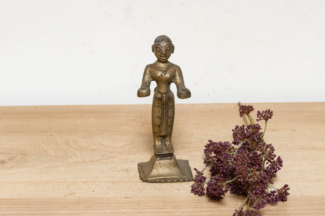 19th Century Indian Lakshmi Brass Oil Lamp