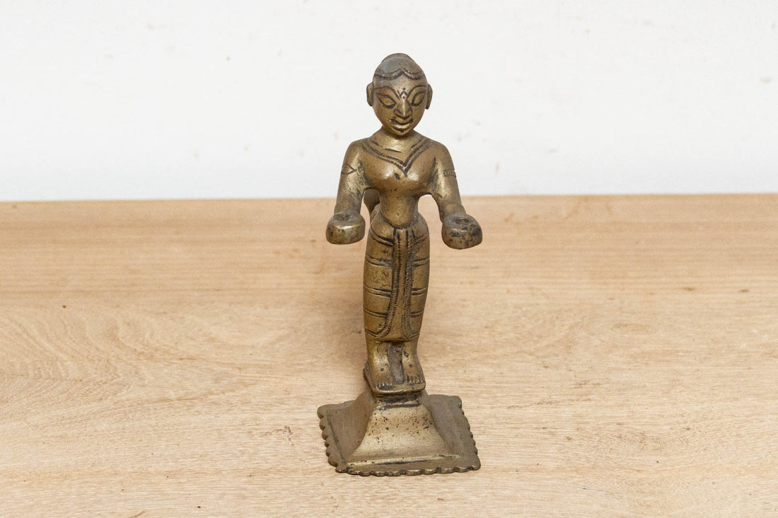 19th Century Indian Lakshmi Brass Oil Lamp