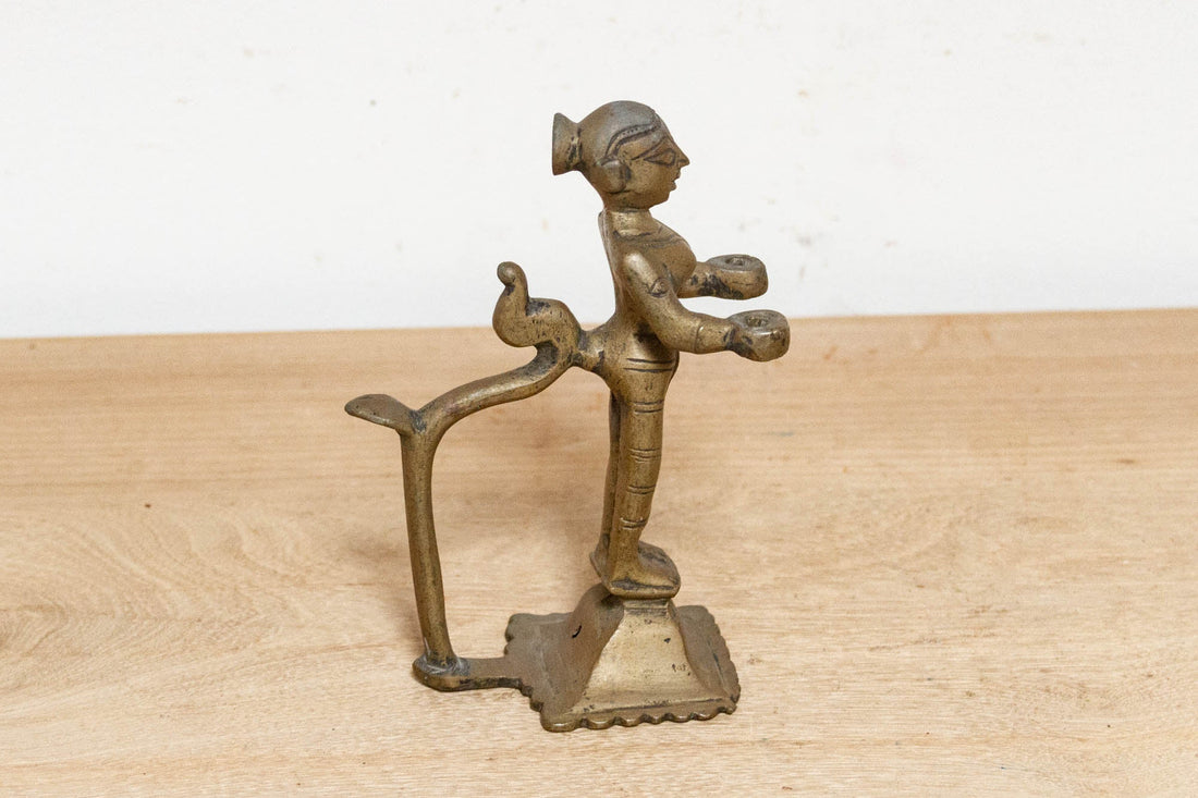 19th Century Indian Lakshmi Brass Oil Lamp