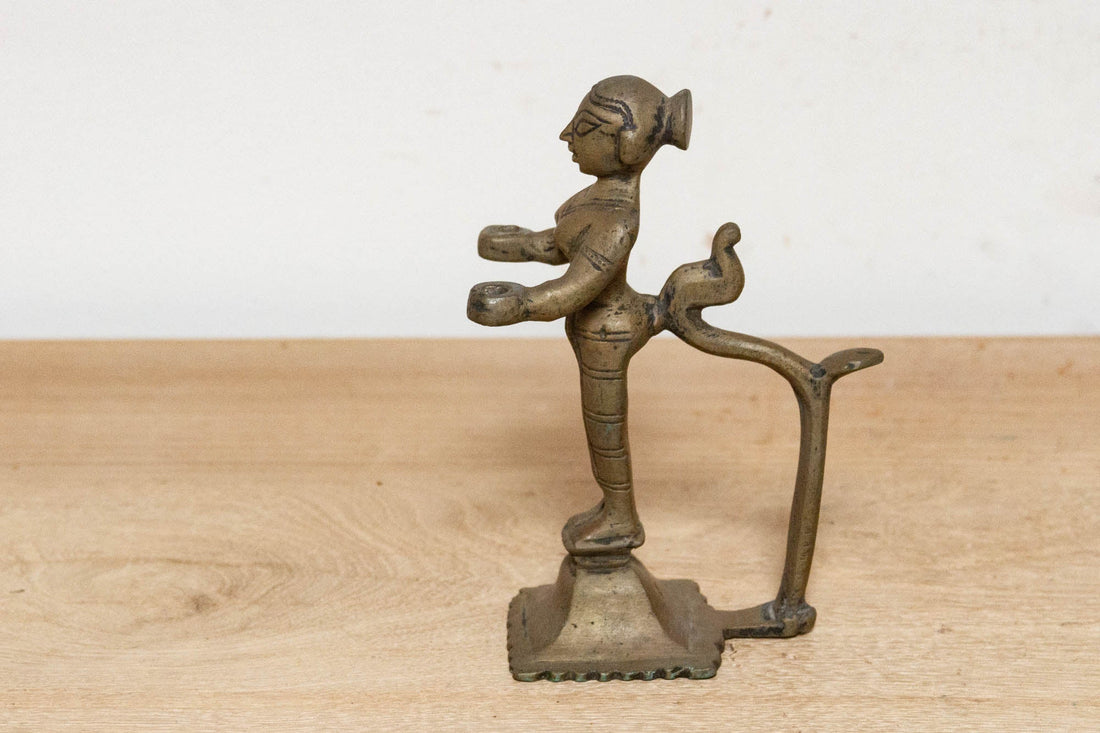 19th Century Indian Lakshmi Brass Oil Lamp