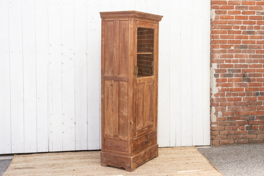Slim Antique Teak Colonial Cabinet