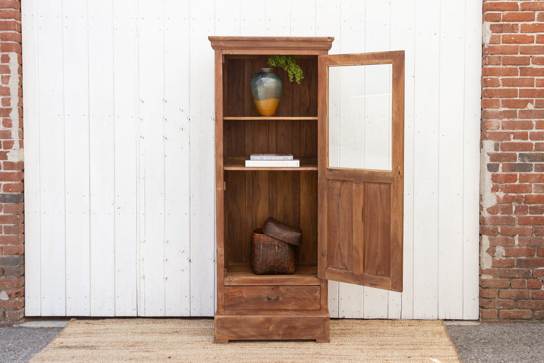 Slim Antique Teak Colonial Cabinet