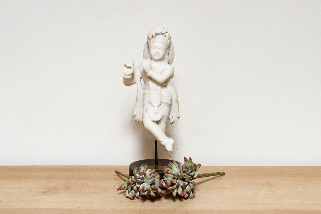 19th Century Exquisite Marble Krishna Statue