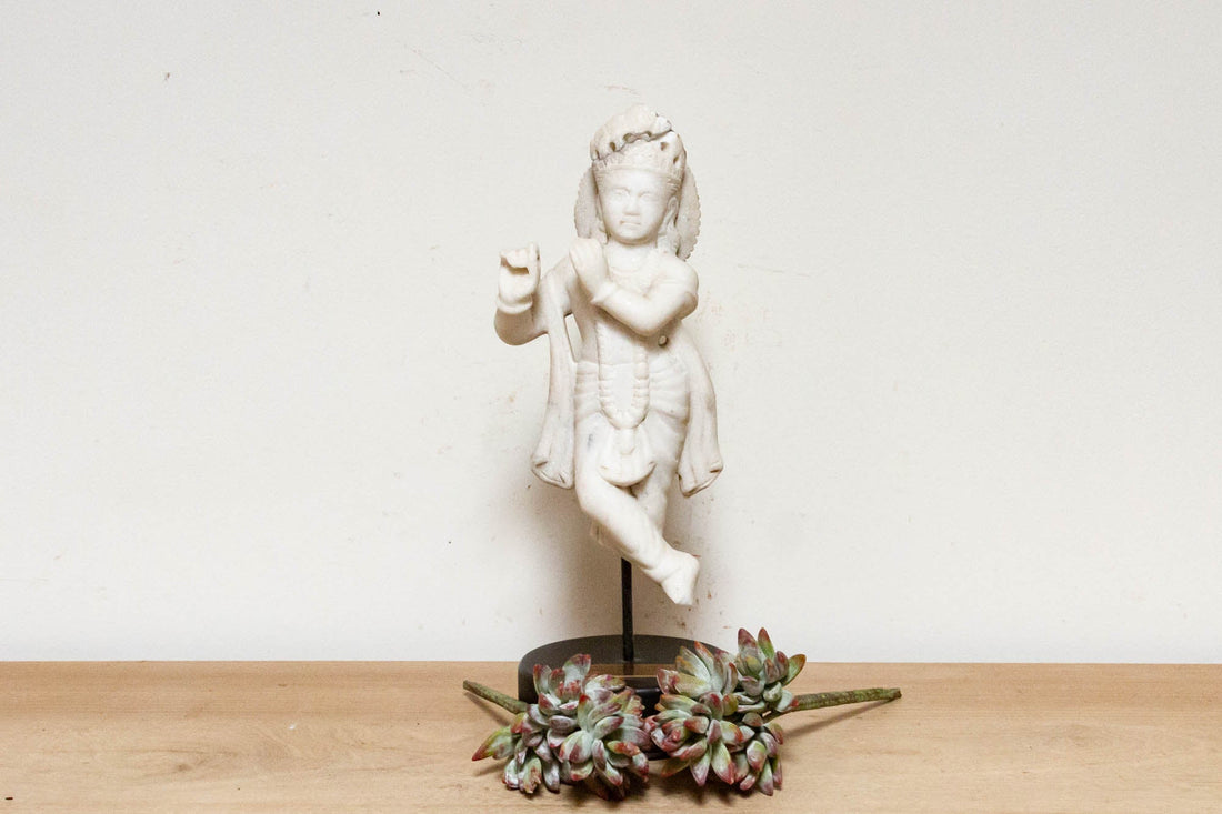 19th Century Exquisite Marble Krishna Statue