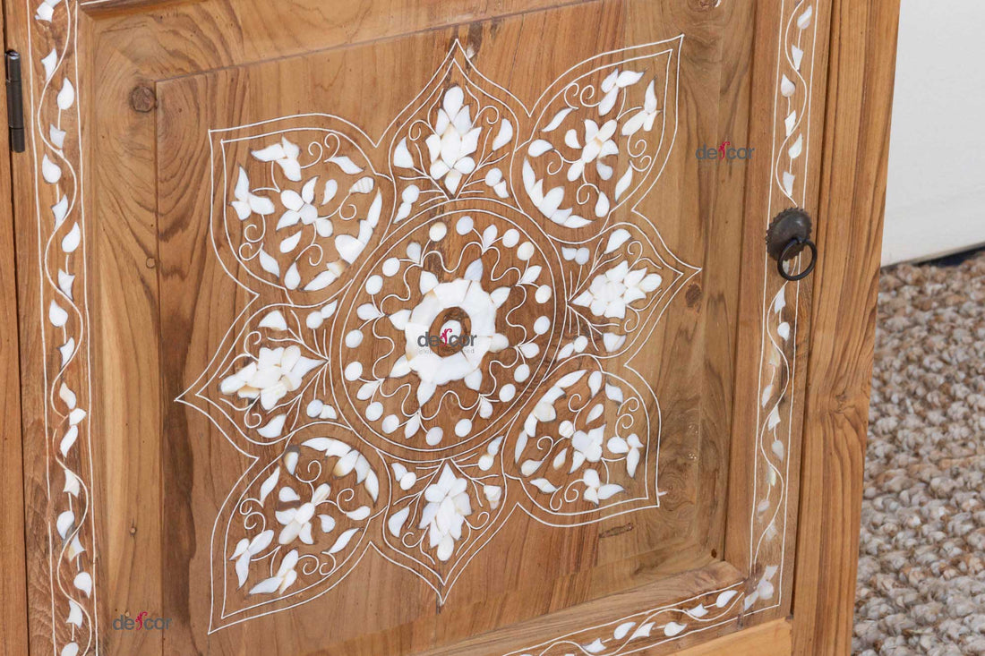 Reclaimed Teak Damascus Inlay Cabinet