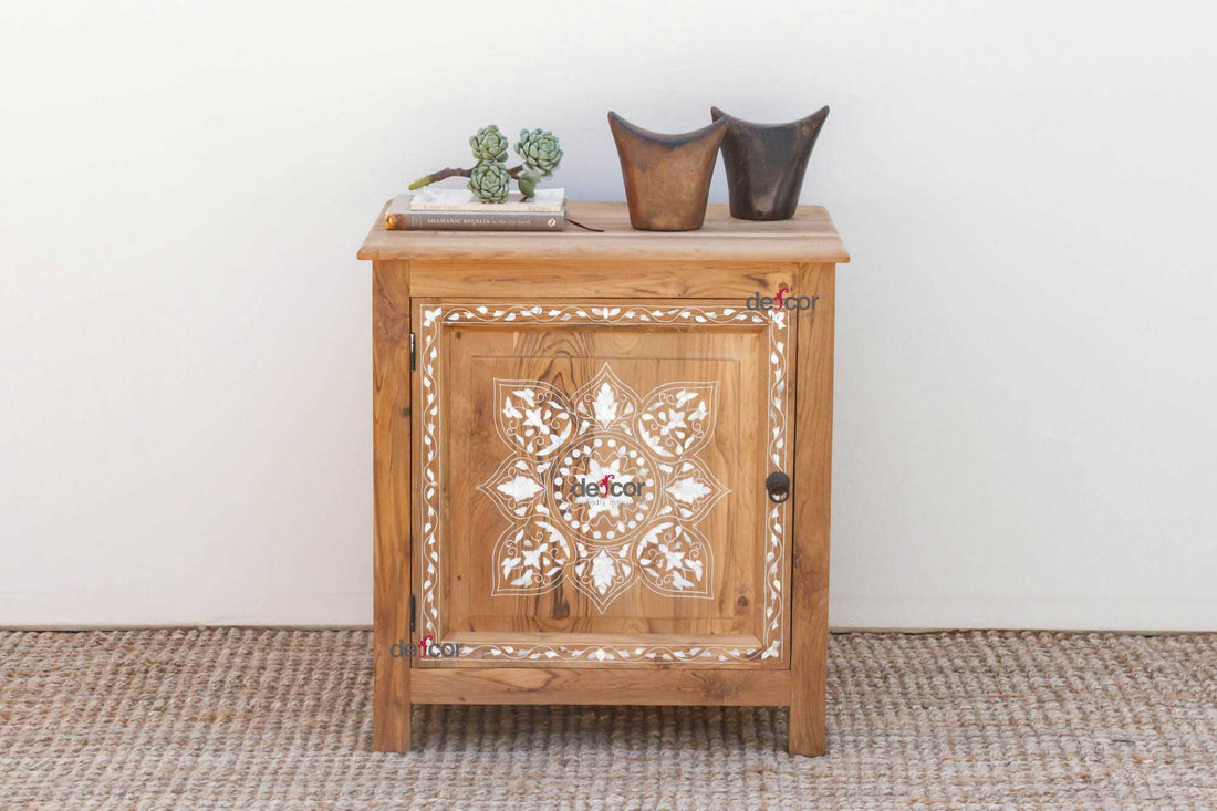 Reclaimed Teak Damascus Inlay Nightstand Cabinet