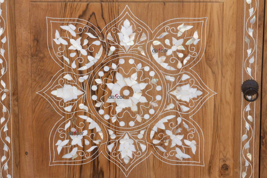 Reclaimed Teak Damascus Inlay Nightstand Cabinet