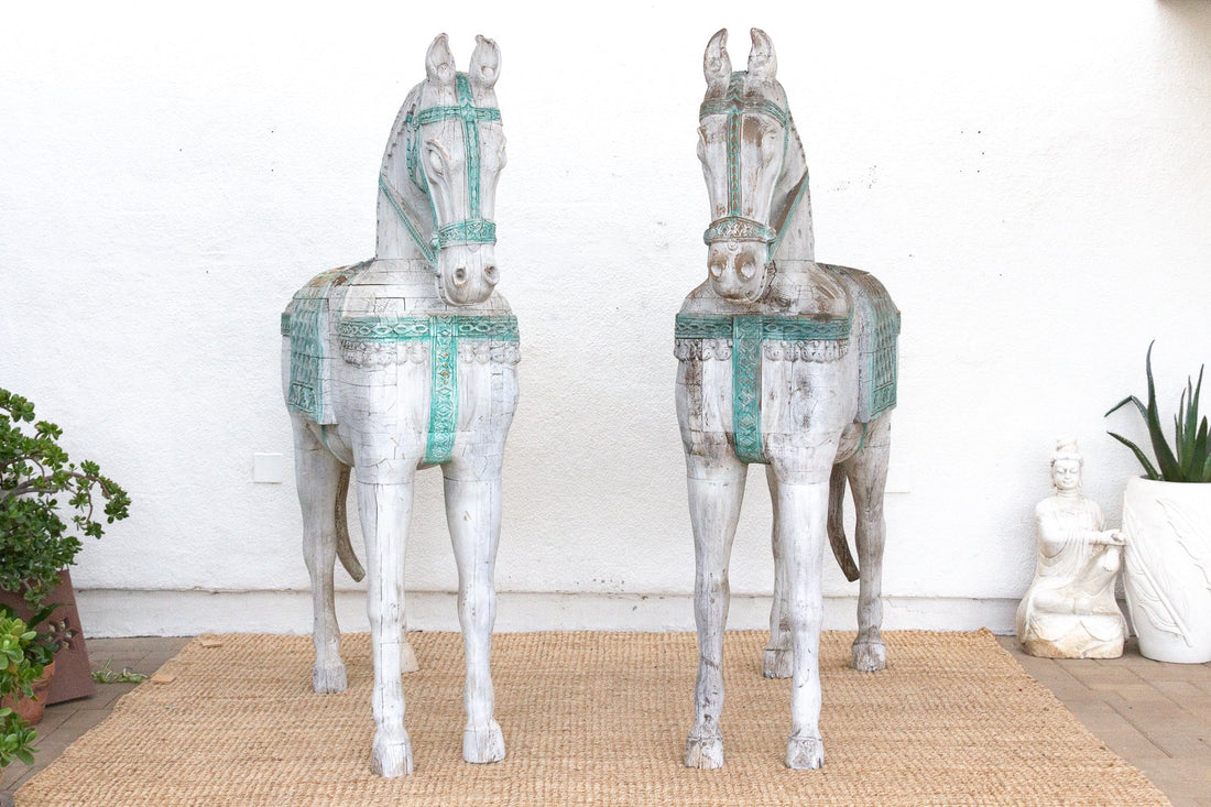 The Rajasthani Guardians, Pair of Indian Ceremonial Wood Horses