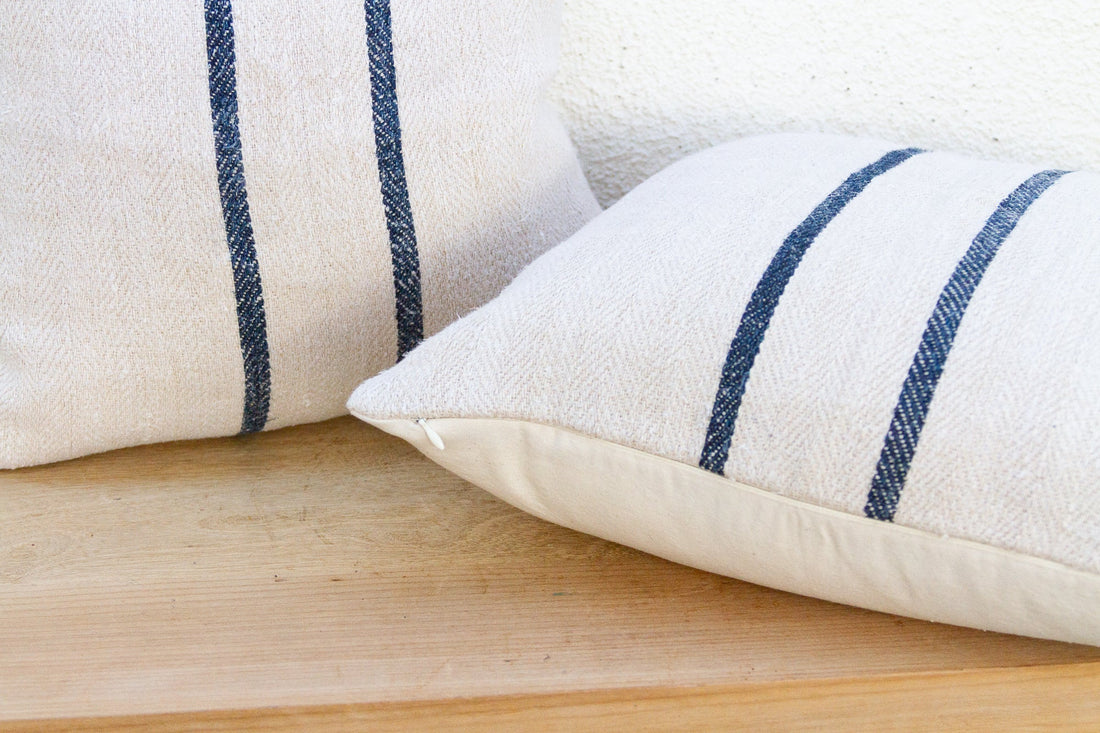 Pair of Antique French Grain Sack Linen Pillows
