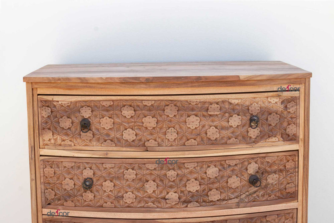 Handsome Reclaimed Teak Carved Bow Dresser