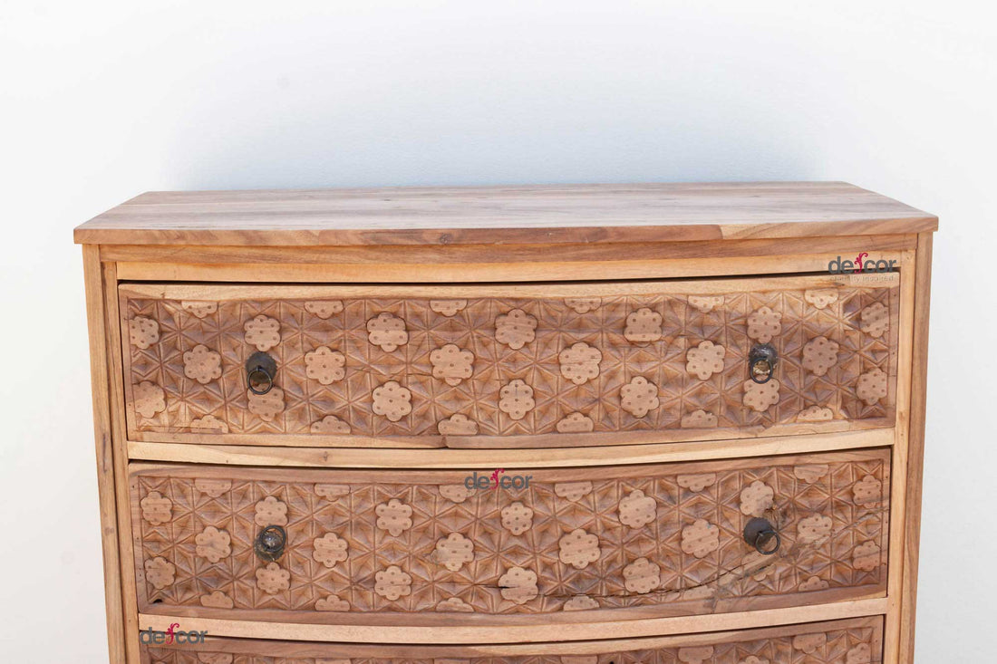 Handsome Reclaimed Teak Carved Bow Dresser