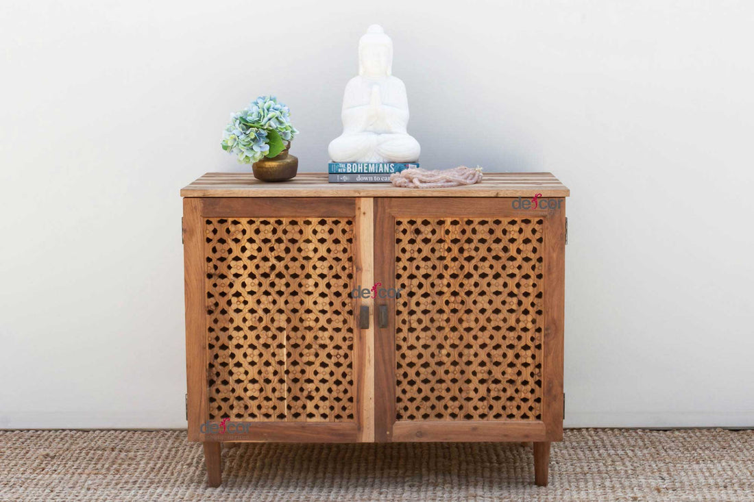 Reclaimed Teak Floral Jali Buffet Cabinet
