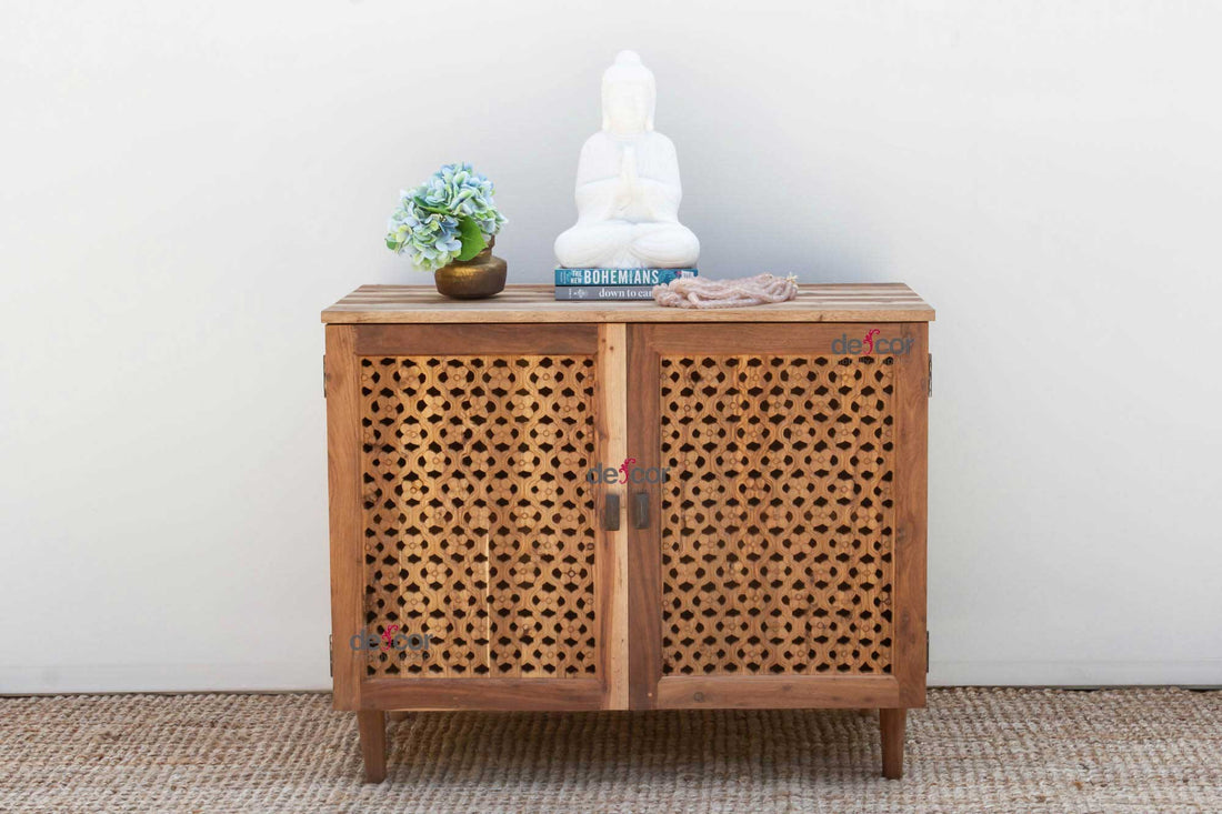 Reclaimed Teak Floral Jali Buffet Cabinet