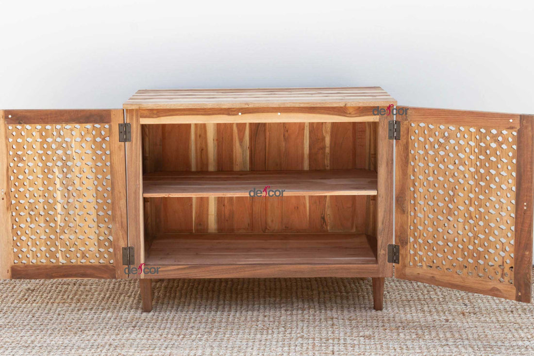 Reclaimed Teak Floral Jali Buffet Cabinet